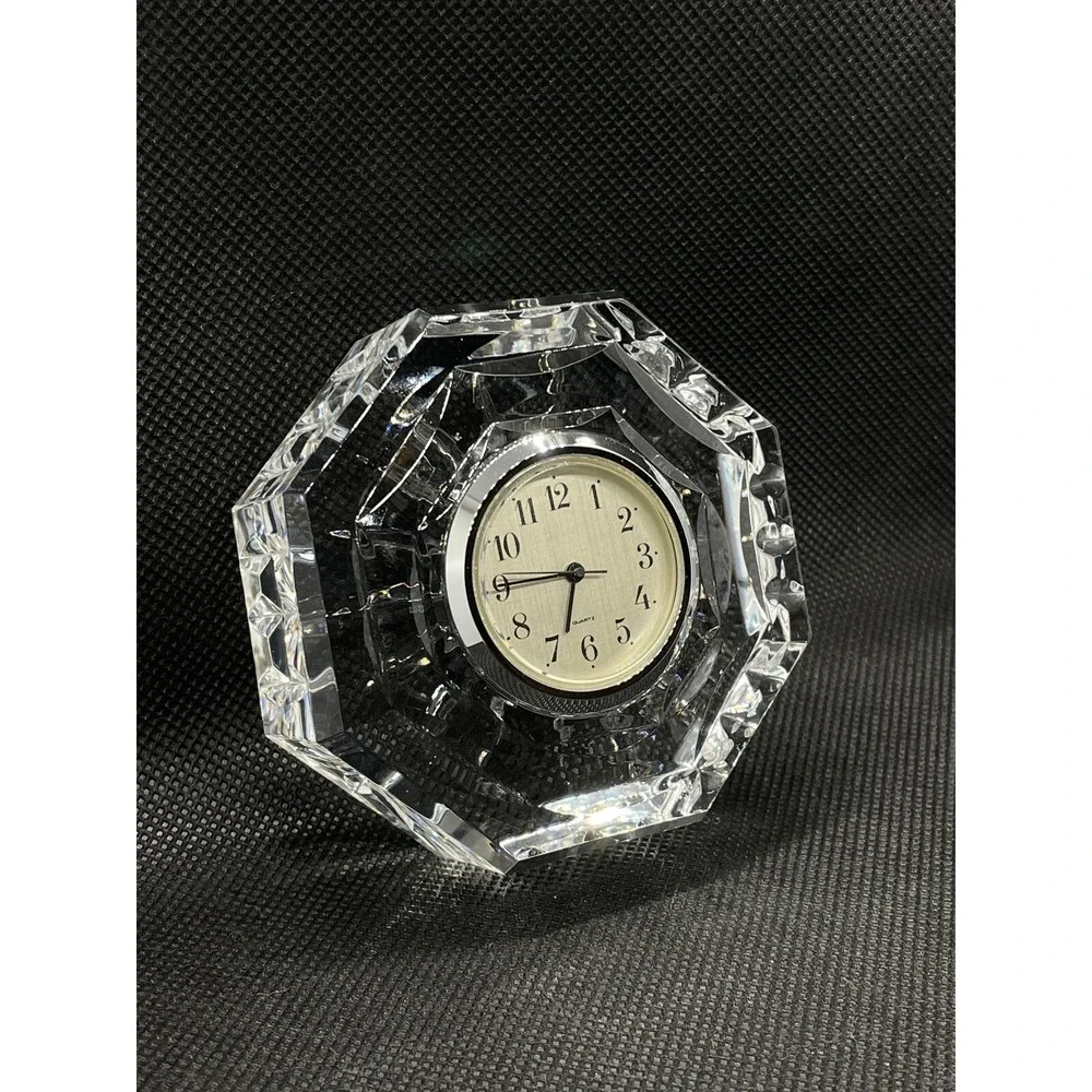 Vintage Waterford Crystal Octagon Desk Clock‎ Paperweight Diamond Cut 2.75